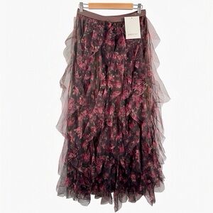 Amber Sky floral layered Tulle Whimsigoth Maxi Skirt Red/Black 90s